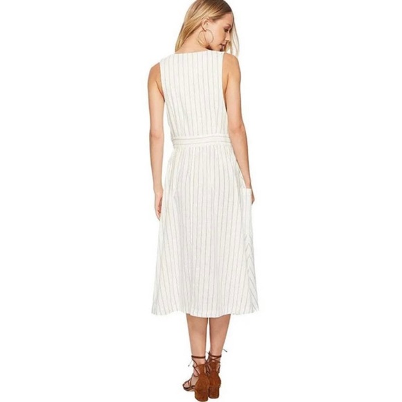 NEW Free People Diana Wrap Midi Dress Ivory Black Stripe Button Pockets Small - Picture 6 of 13
